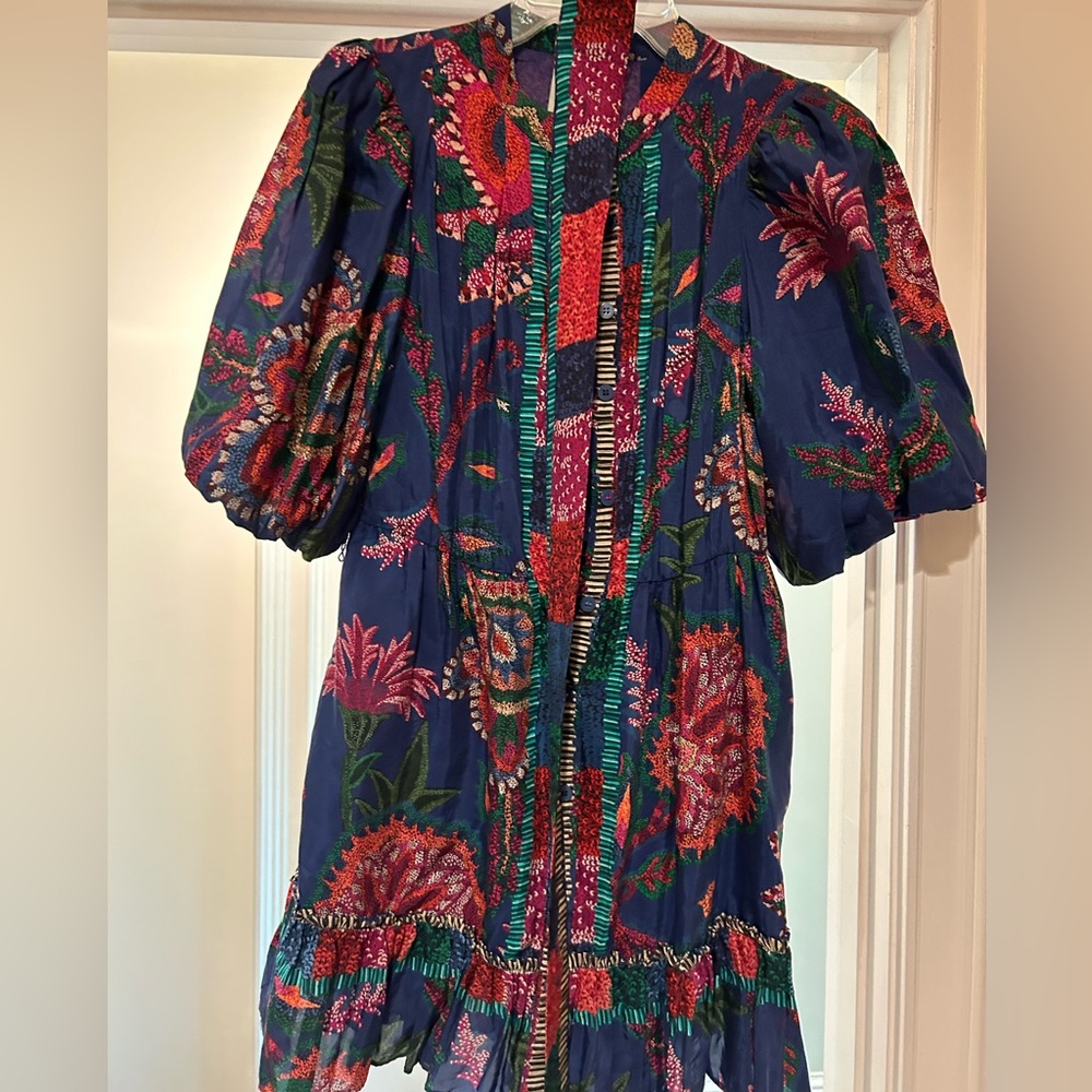 Gorgeous puff sleeve, belted, sold out Farm Rio dress